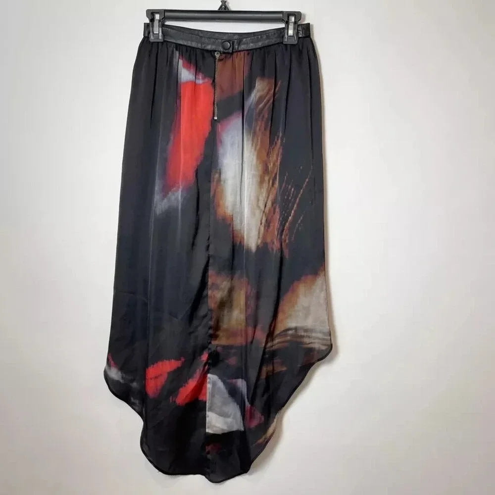 cut25 Yigal Azrouel High Low Skirt Womens Size 2 Watercolor Leather Trim Y2K 90s